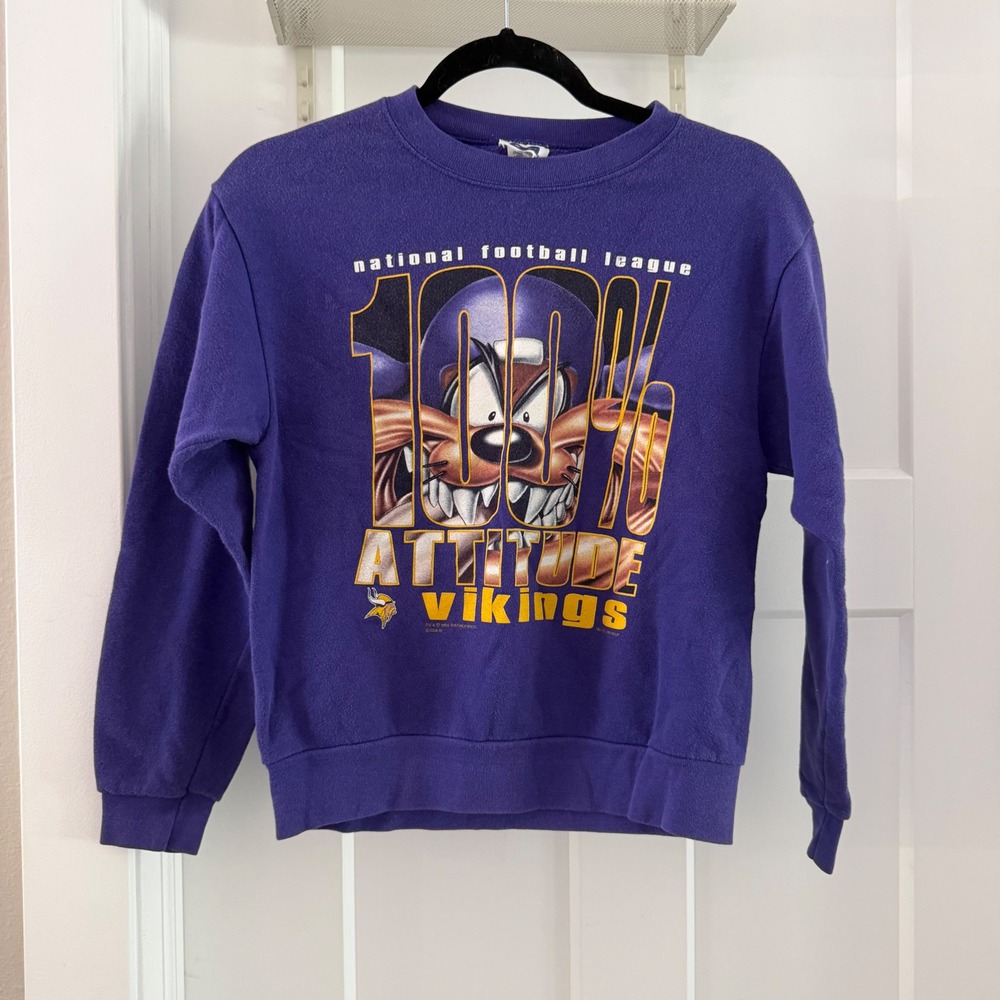Vintage 90s Minnesota Vikings Taz Kids Sweatshirt Purple NFL Loony Tunes